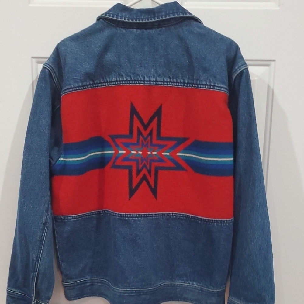 Pendleton High Grade Western Wear Denim Blanket Jacket Wool Star Insert Medium